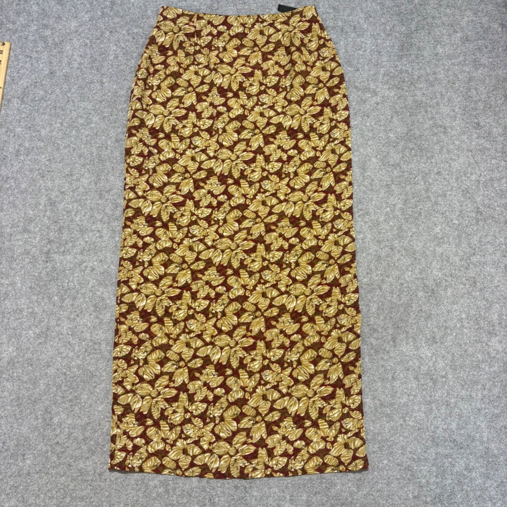 Jonathan Martin Womens Gold Burgundy Floral Leaf Print Maxi Skirt Size 7